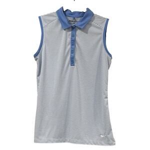 Nike Golf Dri-FIT Striped Sleeveless Polo Blue White Performance Women M Classic